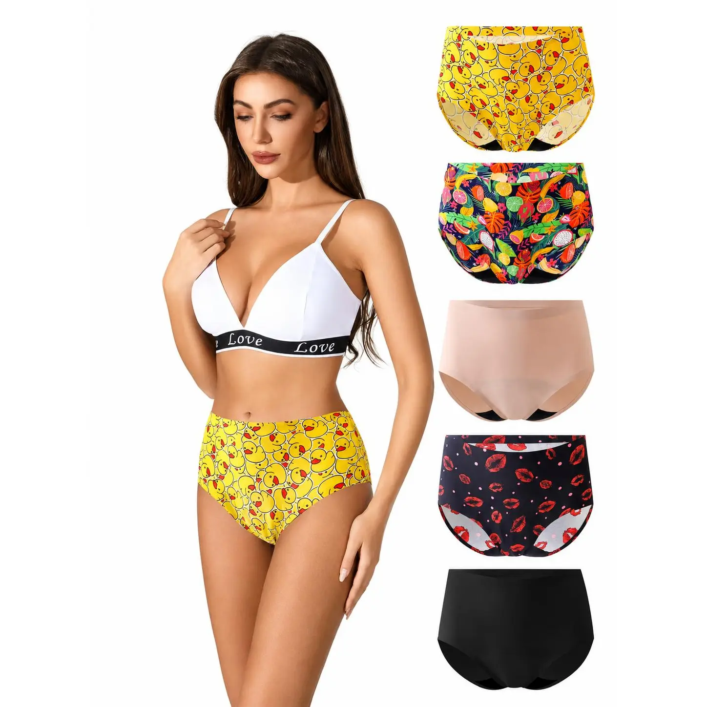 Women's Lingerie Panties - Elegant Tropical Floral Print Elastic Nylon Fabric, Leakproof Reusable Heavy Flow, High & Mid Rise, Sizes XS-2XL