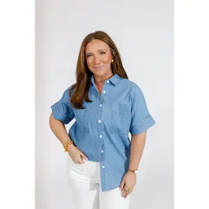 Denim Blue Button Up Collar Top