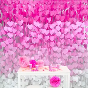 205 Ft Hot Pink & White Heart Garland – Tissue Paper Streamer Backdrop for Birthday, Wedding, Valentine’s, Bridal Shower, Bachelorette Party Decorations