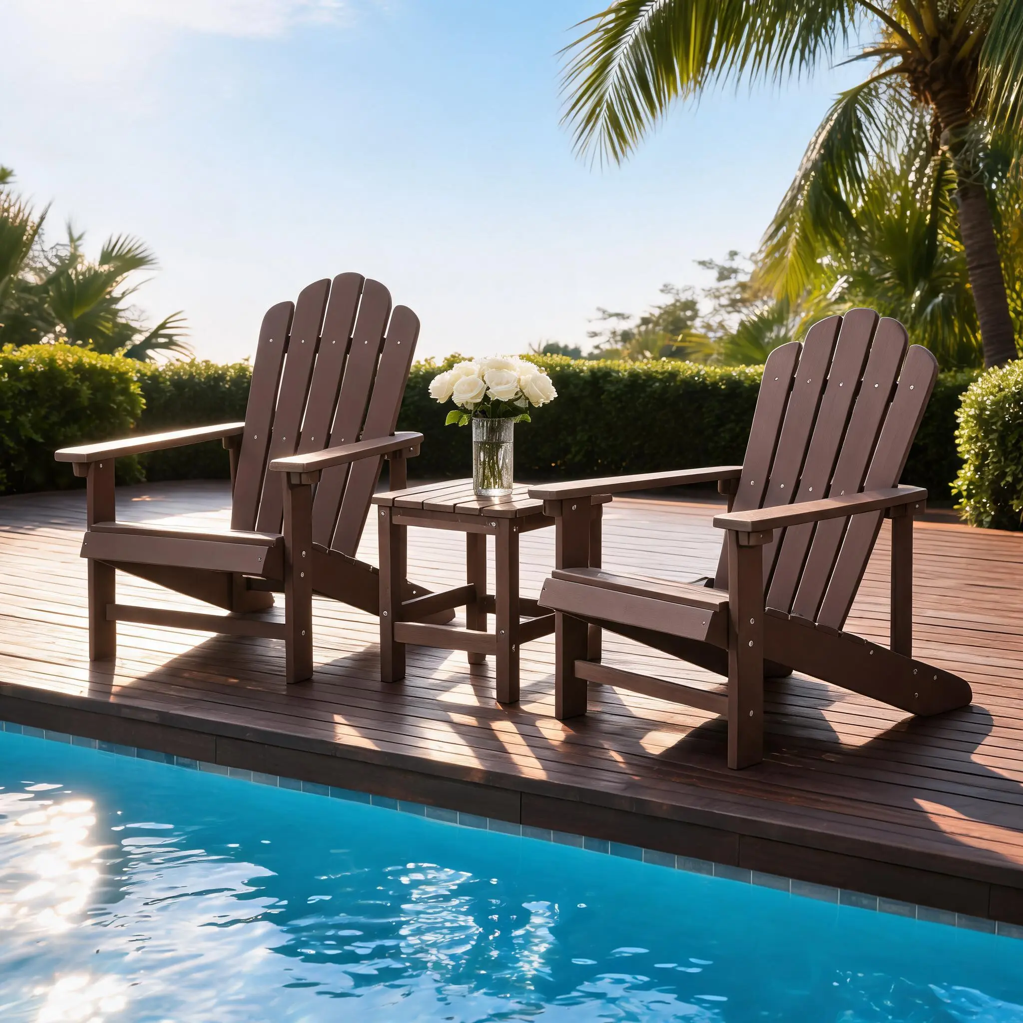 Adirondack Chair 1PC Weatherproof Outdoor Chair, Wood-Textured with Cup Holder for Patios, Decks, Gardens