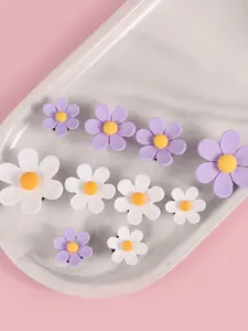10Pcs Purple White Flower Croc Charms Plastic DIY Shoe Decorations Removable Cute Floral Shoe Clips, Decorative Shoe Accessories for Croc Sandals Clogs Footwear Decor for Teens Girls Women Party Favors Shoe Charms Set
