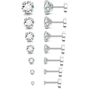 20g hypoallergenic flat back earrings for men and women, silver surgical steel earrings, cartilage jewelry for sensitive ears