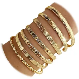Gold Bangles for Women, Open Adjustable Bangle Bracelets, Multi Layer Stackable Cuff Bracelet Set, Fashion Accessories Costume Jewelry Gift for Women