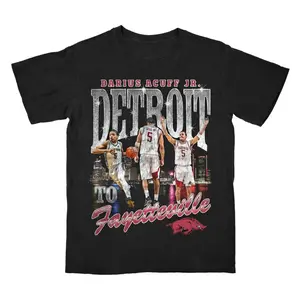 Darrius Acuff Jr Detroit to Fayetteville Tee, Arkansas Basketball Fan Apparel, College Hoops Graphic Shirt, Retro Player Style, Unisex Top