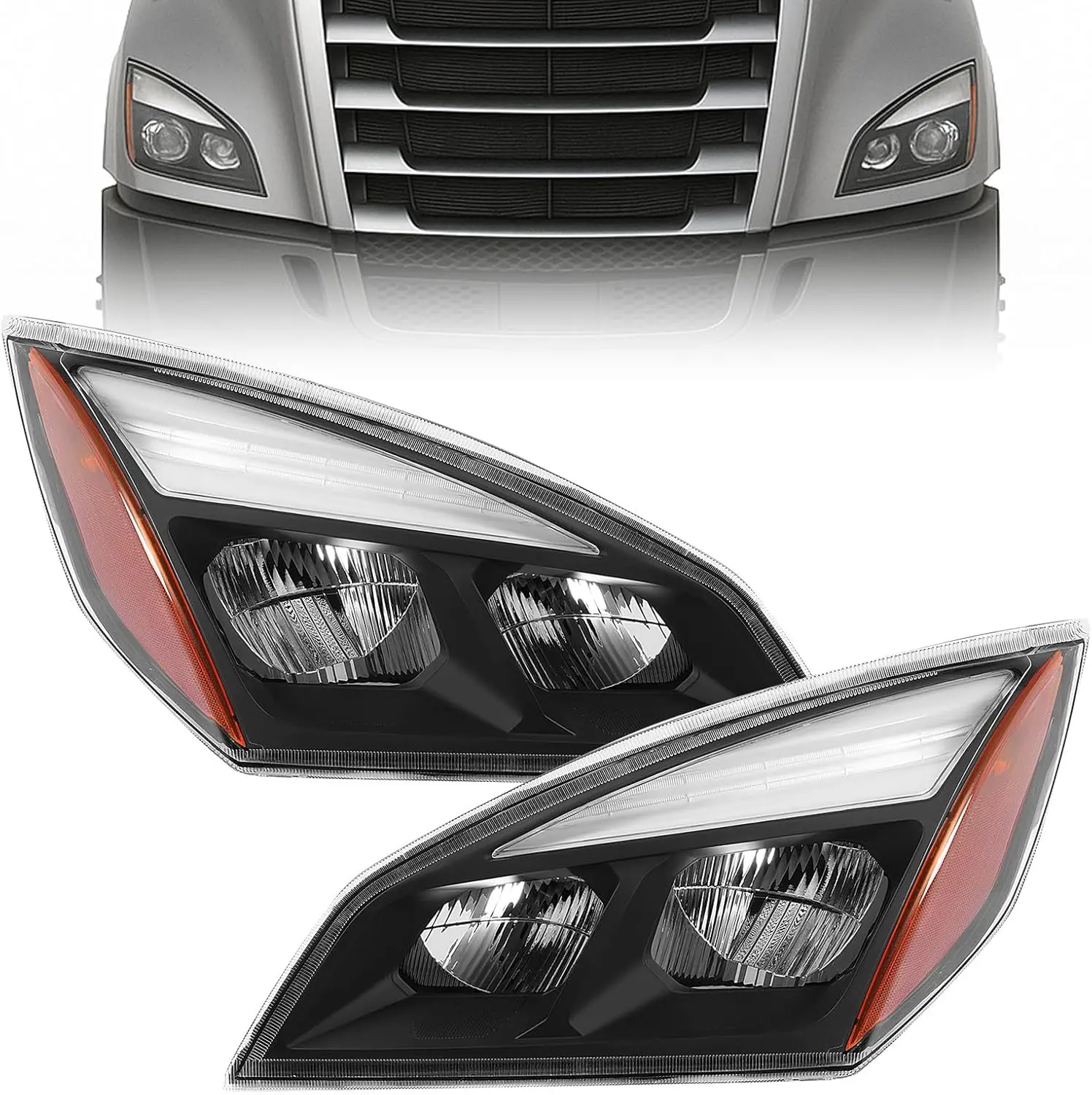 HECASA Pair Full LED Headlight Compatible with 2018-2025 Freightliner Cascadia Replacement for FL2503109 FL2502109 Front Light Headlamp Clear Lens Black Housing - Driver&Passenger Side,car accessories