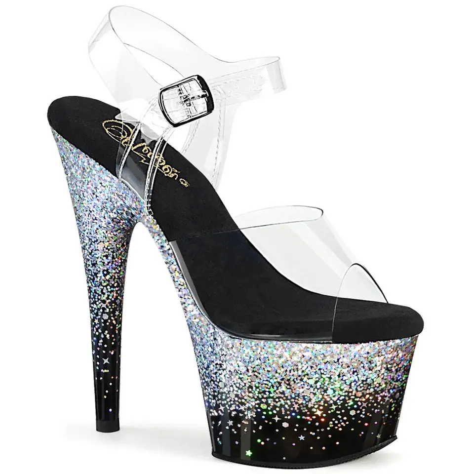 Pleaser Silver Ombre Glitter Heels