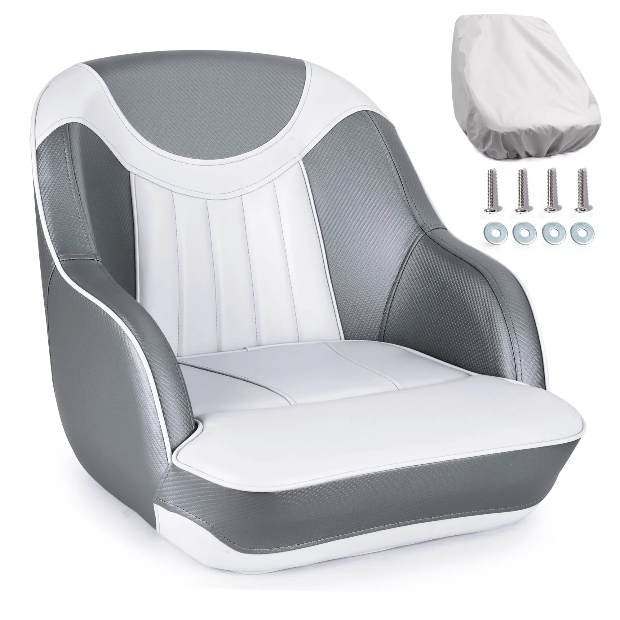NORTHCAPTAIN Pontoon Boat Seat Captain Bucket Seat with Boat Seat Cover,White/Charcoal