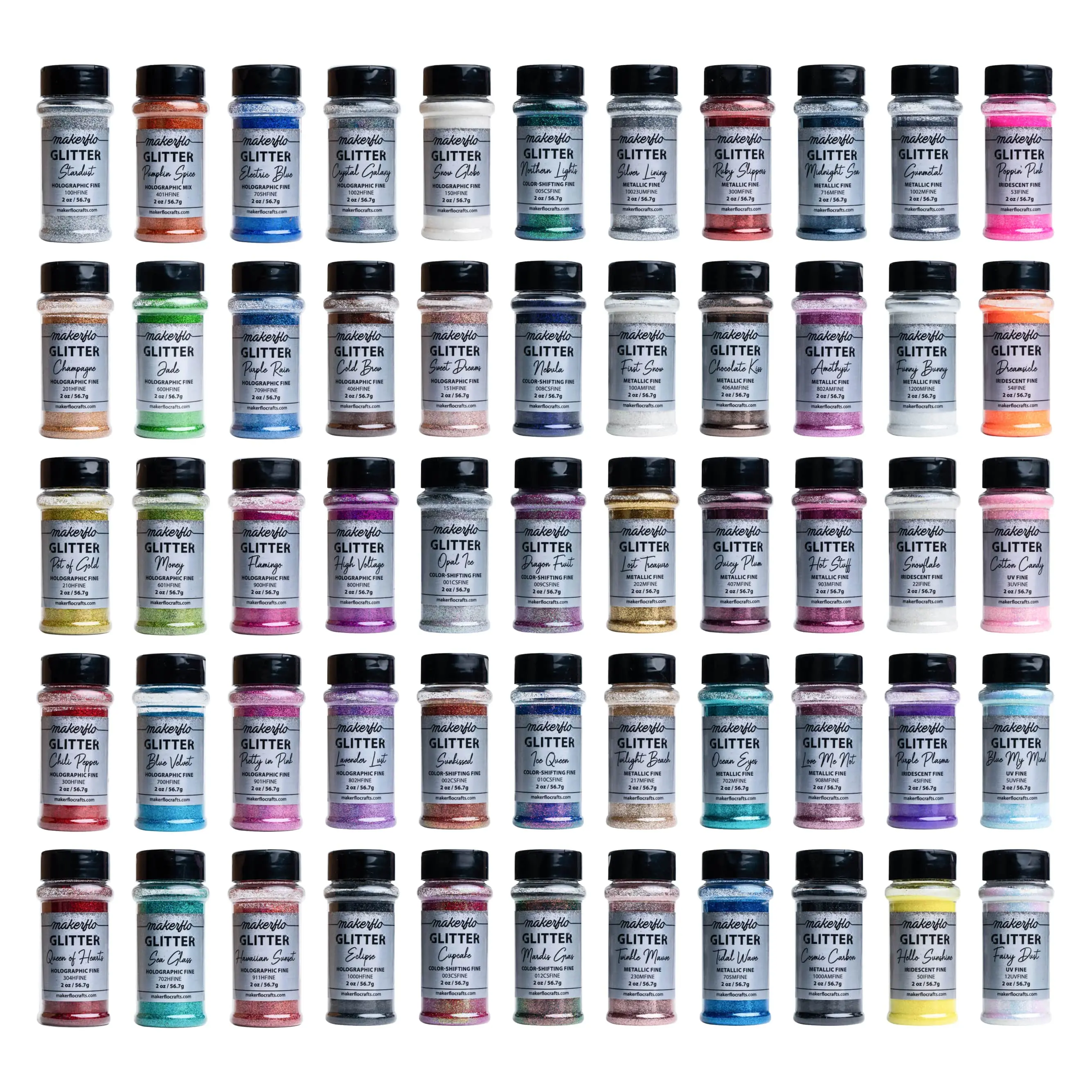 Makerflo Holographic Fine Glitter Variety Set. Iridescent Glitter for Resin Arts and Crafts, DIY Tumblers, Body Nail, Glitter for Any Crafts and Personalization - Set of 55/2 oz Each