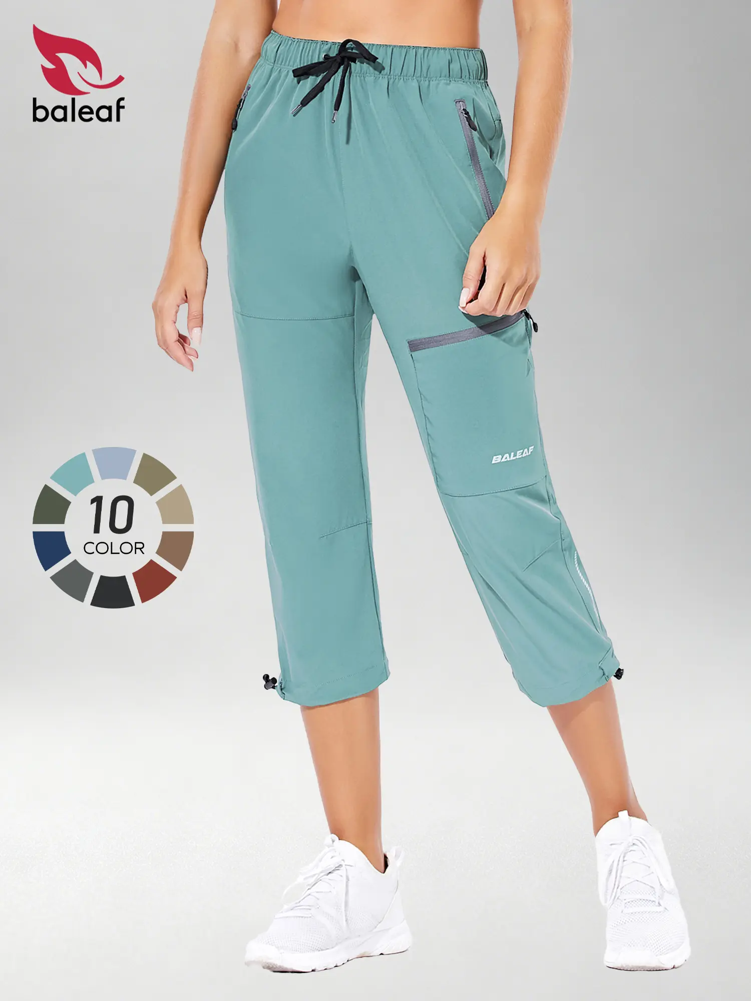 BALEAF Women's Hiking Cargo Capris High Waisted Lightweight Water Resistant Quick Dry Stretch Capris with Zipper Pockets UPF 50+ Sun Protection Tummy Control for Hiking Camping Travel Walking Outdoor Casual Everyday Wear tiktokshopbacktoschool