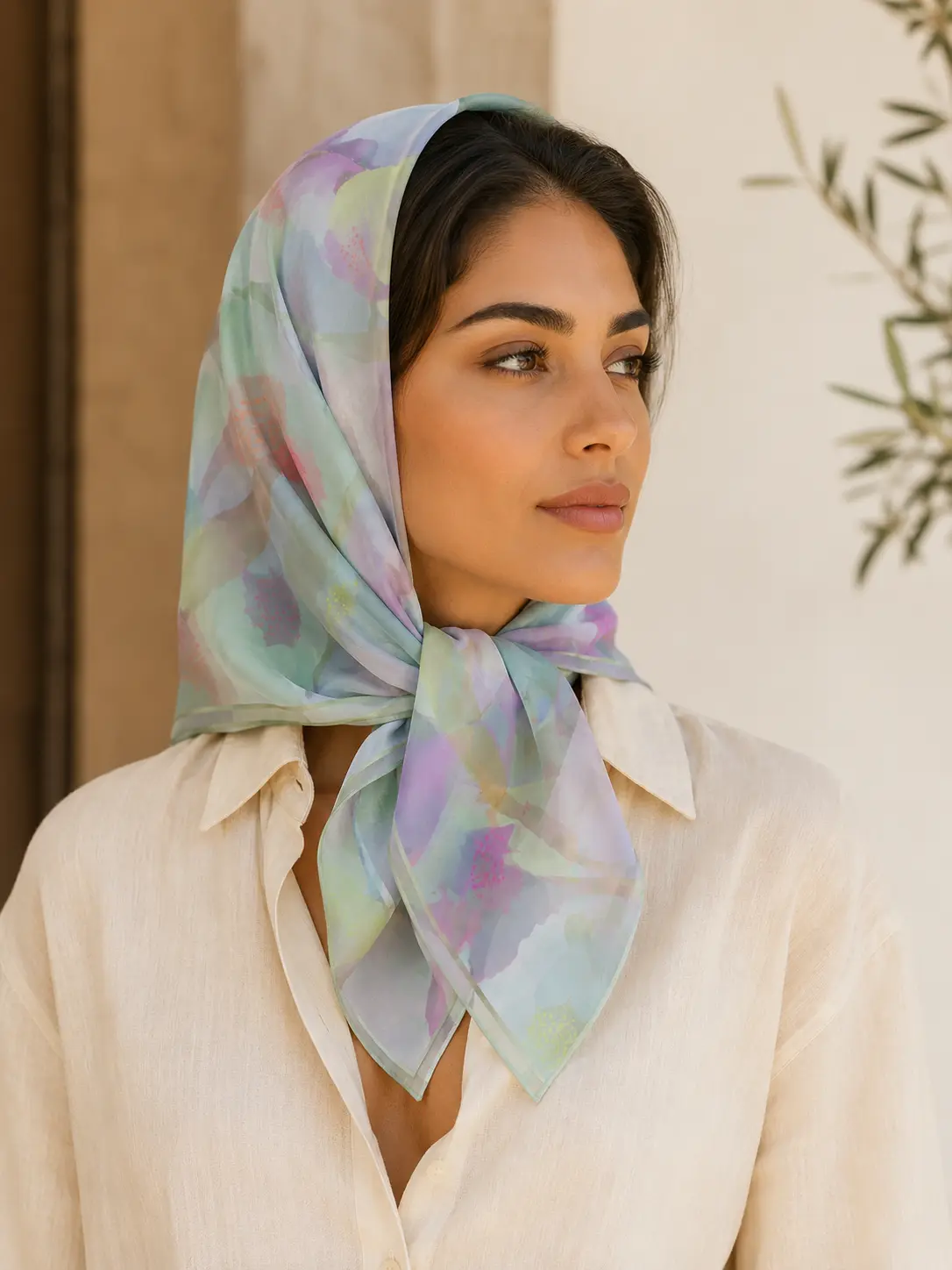 Botanical Watercolor Silk Scarf – Dream Garden Petals Floral Wearable Art