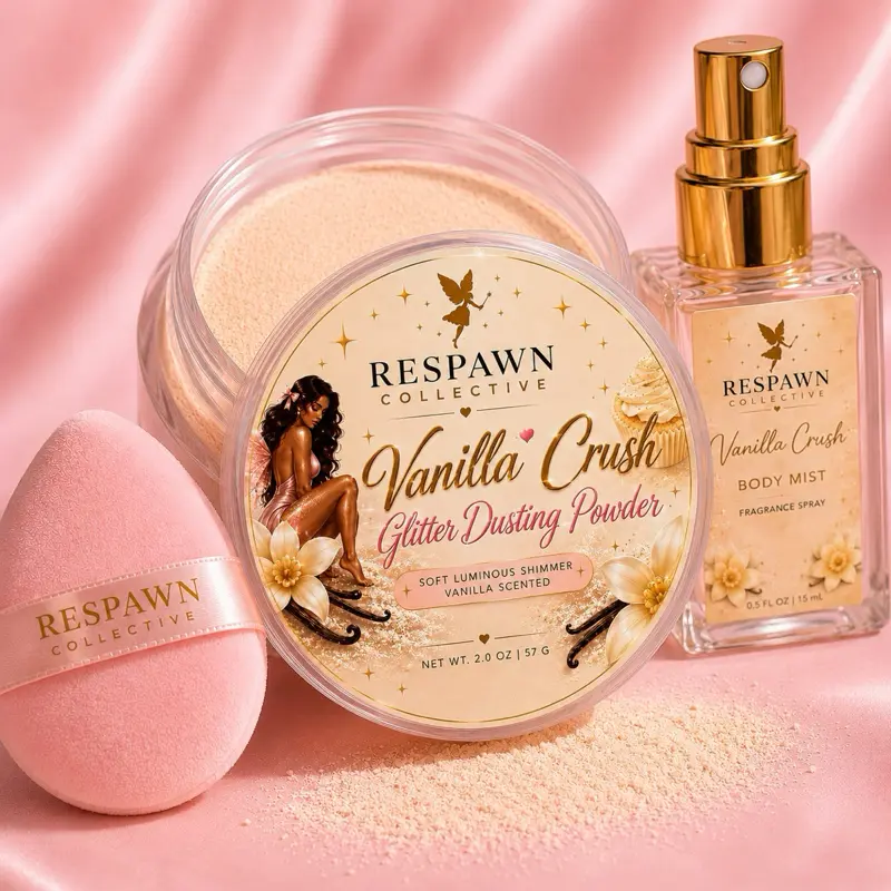 Vanilla Dusting Powder Glitter  - Layering Perfume Body Mist, Powder Puff, Lightweight Daily Signature Scent Boxed Gift Set Women