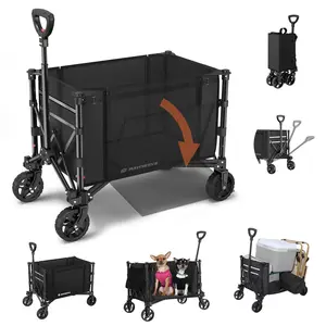 3 in 1 Collapsible Wagon Converts to Bench, 220lbs Foldable Wagon Cart with Wheels, 120L Shopping Cart for Groceries Folding Utility Wagon for Beach, Garden, Camping, Sport