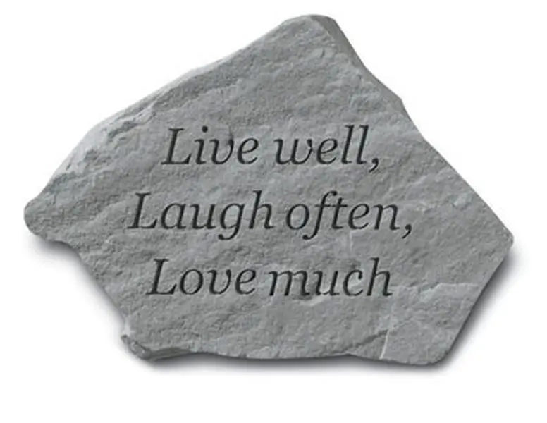 Kay Berry 212 MAIN Rectangular Cast Stone Weatherproof Outdoor Accent Wall Decor, 11x8 in, Engraved "Live Well-Laugh Often-Love Much" Design, Hangar Cast Into the Back for Special Corner Display