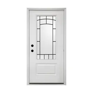 36 x 80 Smooth Fiberglass Entry Door with Brickmould,3/4 View Frosted Glass - Classic Style for Home's Front Entrance, Vinyl Frame, Right Hand Inswing,White Primed Knock-Down Door New Packaging