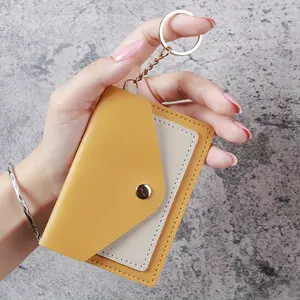 Simple Snap Button Short Wallet, Color Contrast Flap Coin Purse, Portable Card Holder with Keychain, Card Organizer, Minimalist Card Holder