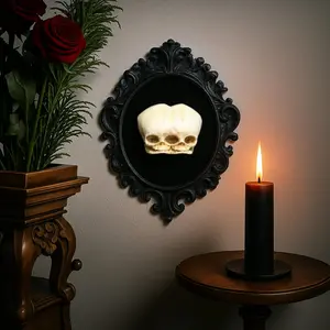 Framed Human Fetal Skull Resin Cast Replica, Baby Skull Oddity for Curiosity Cabinet, 3D Gothic Wall Art Decoration