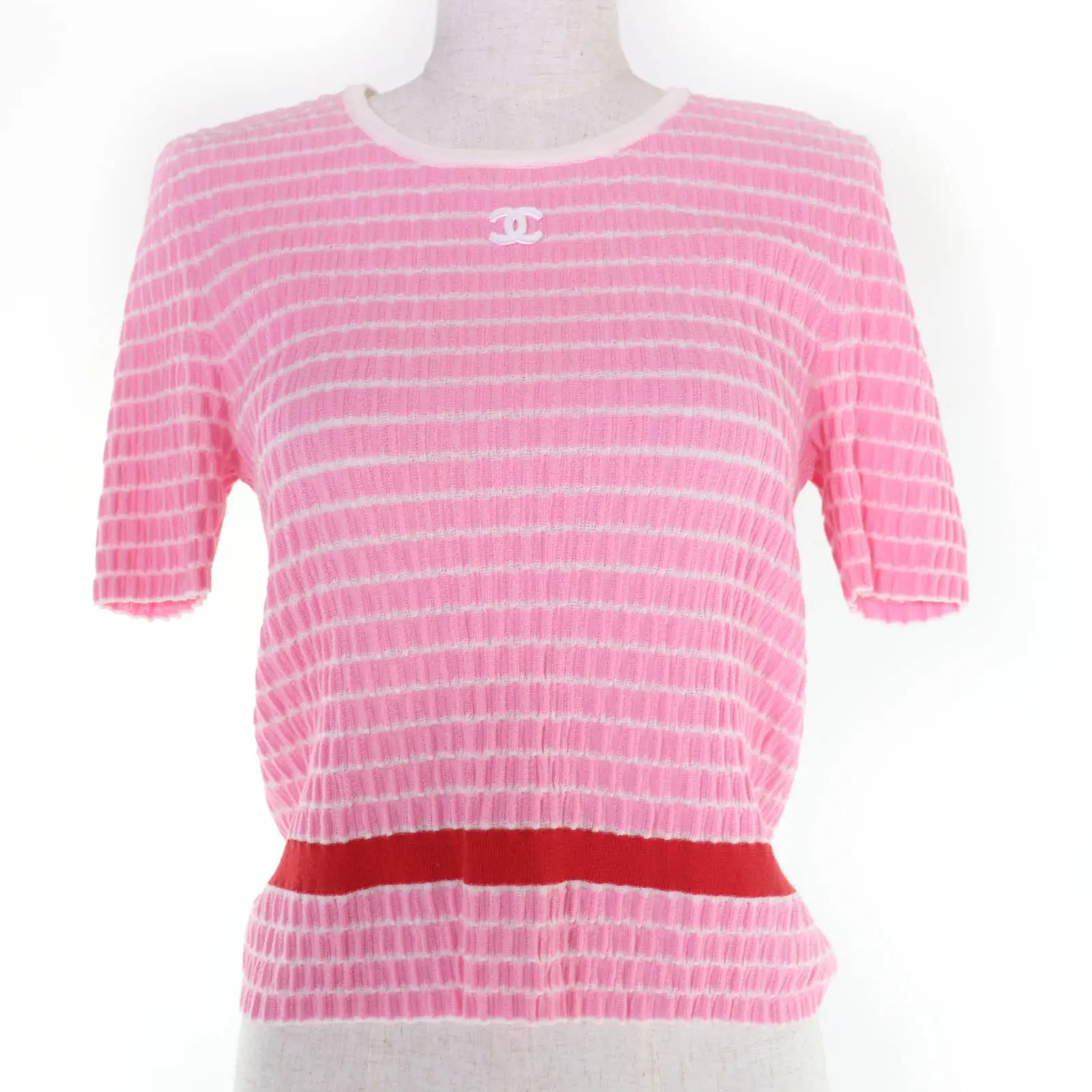 Pre-owned CHANEL Cotton Small Leather Goods COCO Mark Blend Knit Top