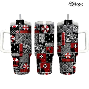 Resident Evil Black White Patchwork Umbrellla Logo Tumbler 40oz & 30oz, Zombie Survival Horror Game Drinkware For Men Women, Insulated Travel Cup Gift Idea | 080426.R3071.ID00