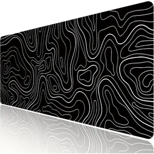 Large Gaming  Pad Extended XXL  Mat Long Desk Pad with Stitched Edges for Keyboard Home Office Gaming Work Big Desk Pad (35.4x15.7x0.12IN, 90x40),Black Topographic