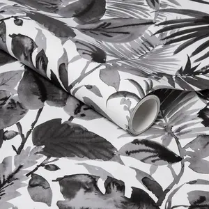 Opalhouse Tropical Leaves 198"x20" Peel and Stick Wallpaper, Black/White
