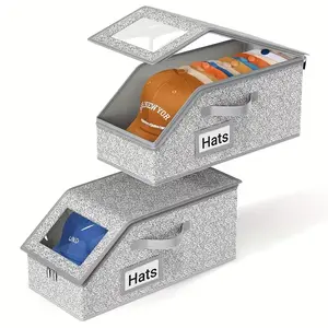 13-cap storage box with transparent window and cardboard base - Heavy-duty stackable organizer, dust-proof zipper closure, non-woven fabric and TPU cover | Can hold 13-15 baseball caps, flat caps, belts, scarves | Foldable design Coffee Tumblers Tea