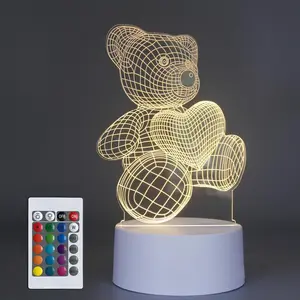 Caring Bear 3D Illusion Lamp,Acrylic 3D Lamp LED Night Light with Remote Control 16 Color Changing Desk Lamp,Kids Gamer Room Decor Plug in Best Cool Festival Birthday Gift.