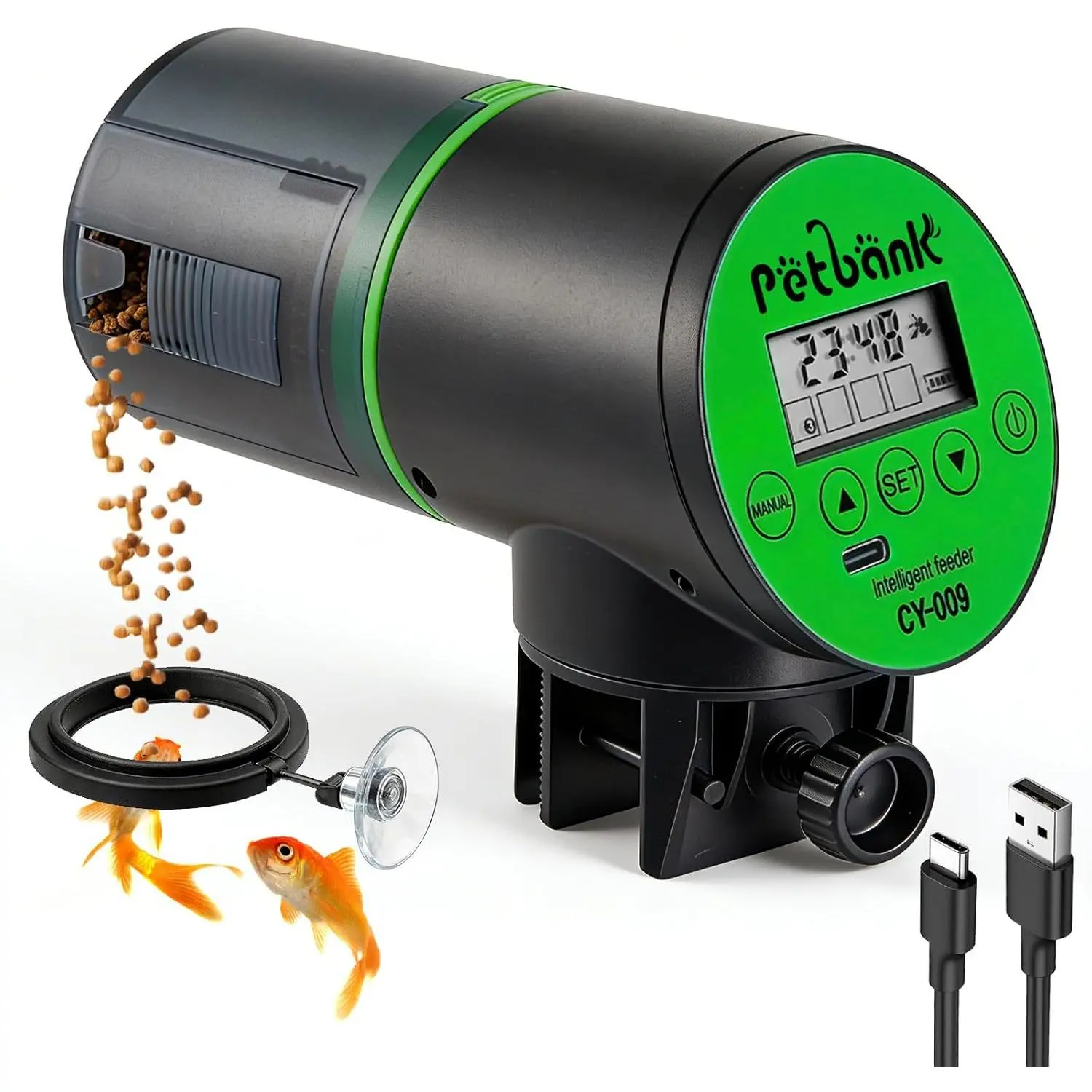 Rechargeable Automatic Aquarium Fish Feeder with USB Charger Cable, LCD Screen, Customized Timer Schedule – Ideal Gift for Fish Owners