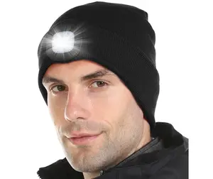 LED Lighted Beanie Unisex USB Rechargeable Headlamp Winter Knitted Cap for Men Dad Husband Him Nighttime Visibility Stylish Headlamp Modern Winter Wear Multifunctional Beanie Lighted Hat Men's Fashion