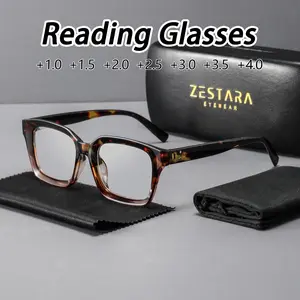 New Square Bean Frame Reading Glasses, Unisex, +1.0 to +4.0 Magnification, Tortoiseshell Full Rim, Lightweight Durable Fashion Comfort, Square Frame Eyeglasses, High Quality Eyewear