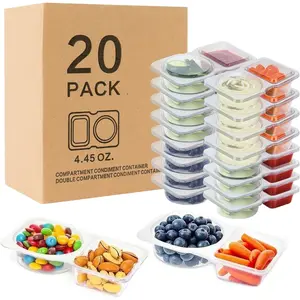 Snack Pack Containers,  2 Compartment Condiment Containers with Lids, Ideal for On-the-Go Mini Sauce Boxes & Snack Prep Containers for  and Adults,