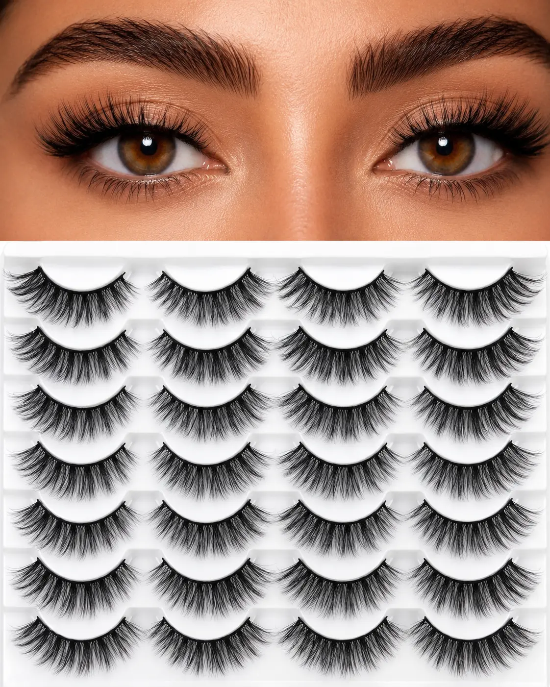 False Eyelashes 14mm Faux 3D Mink Lashes Natural Look Wispy Cat Eye Lashes, 14 Pairs