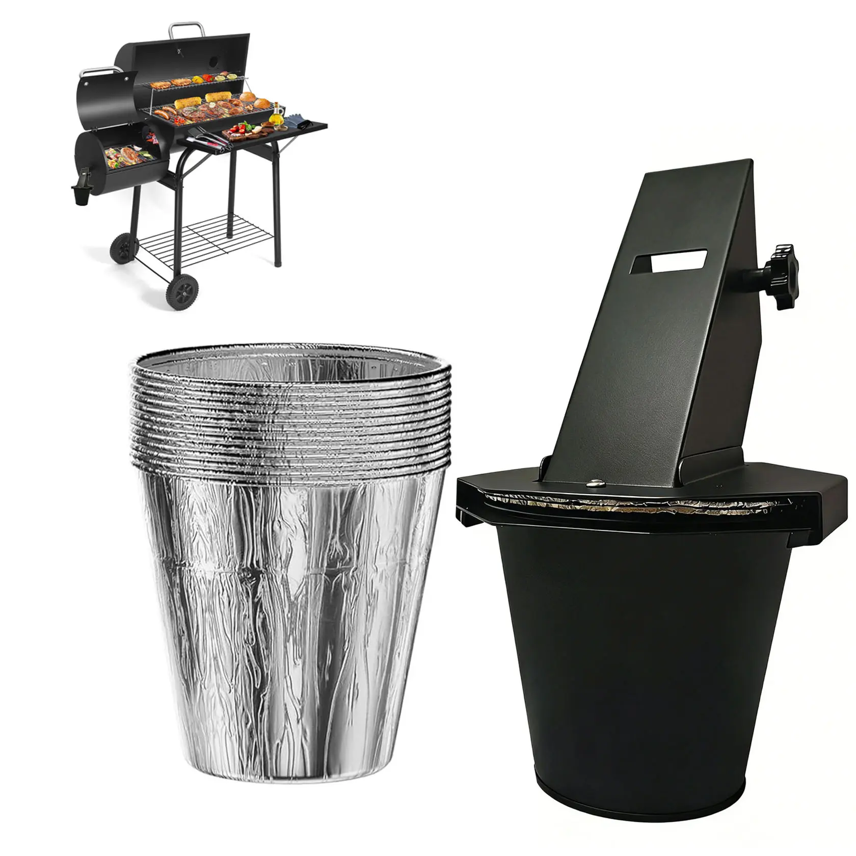 Thick Metal Upgraded Grease Bucket with Lid, 12 Liners & 1.6in-Width Square Tube - BBQ Grill Accessories, Easy-Clean Drip Catcher for Outdoor Use, Fat Containment Home Improvement Kitchen Fixture, Grill Accessories For Outdoor Grill
