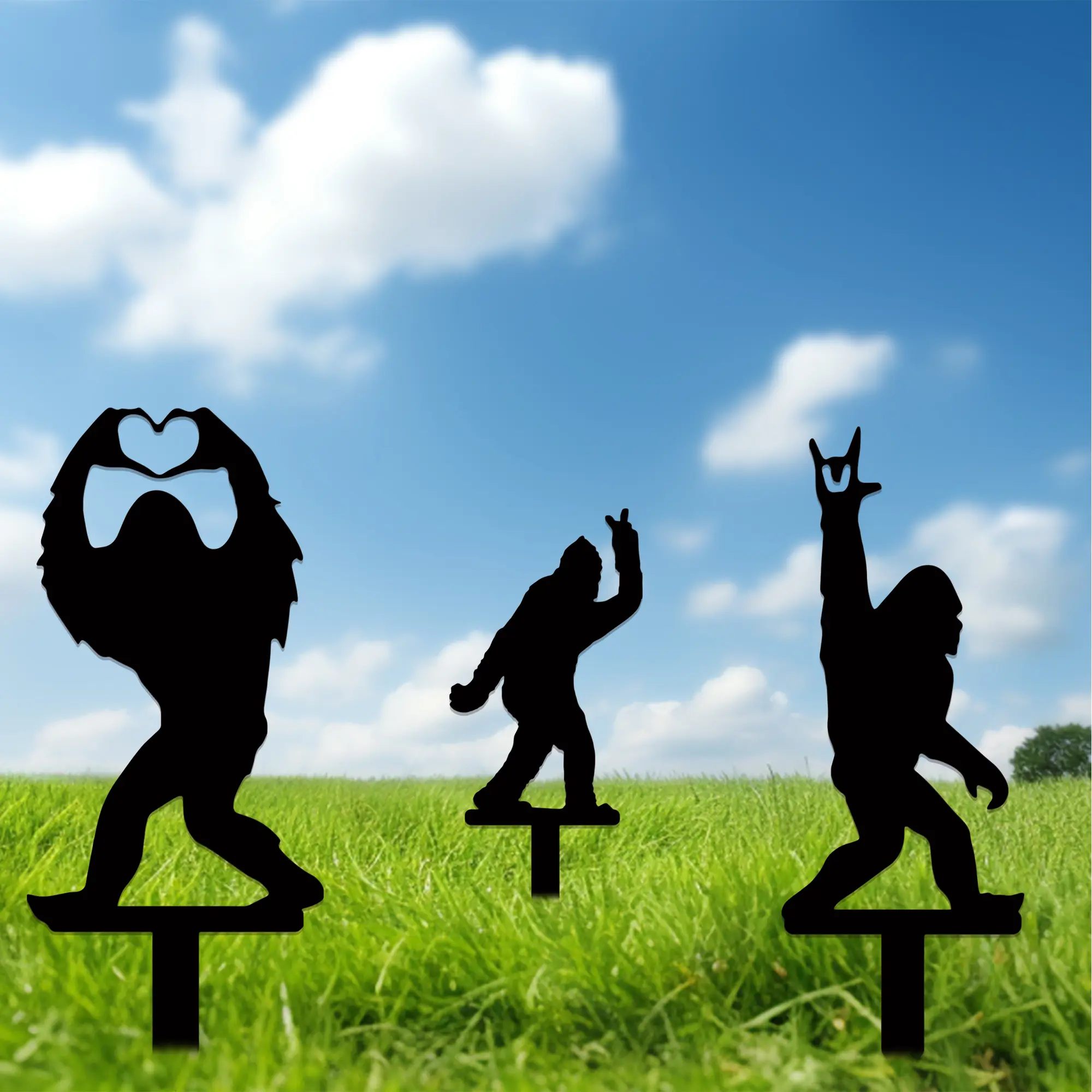 3pc, Metal Decorative Garden Stakes Sasquatch Gifts For Men Women, Sasquatch Statue Decorations Outdoor, Patriotic Decor, Yard Art, Patio, Outside, Lawn Decorations Sculpture