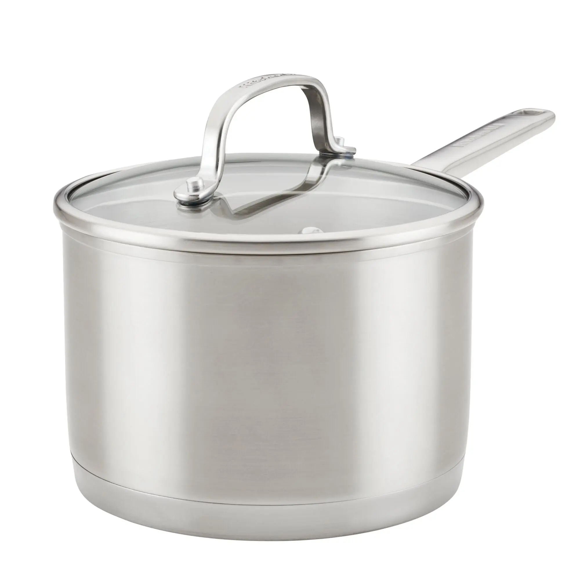 KitchenAid 3-Ply Base Stainless Steel 3-Quart Saucepan with Lid - Heavy-Gauge Steel, Etched Measuring Marks, Tempered Glass Lid - Cookware