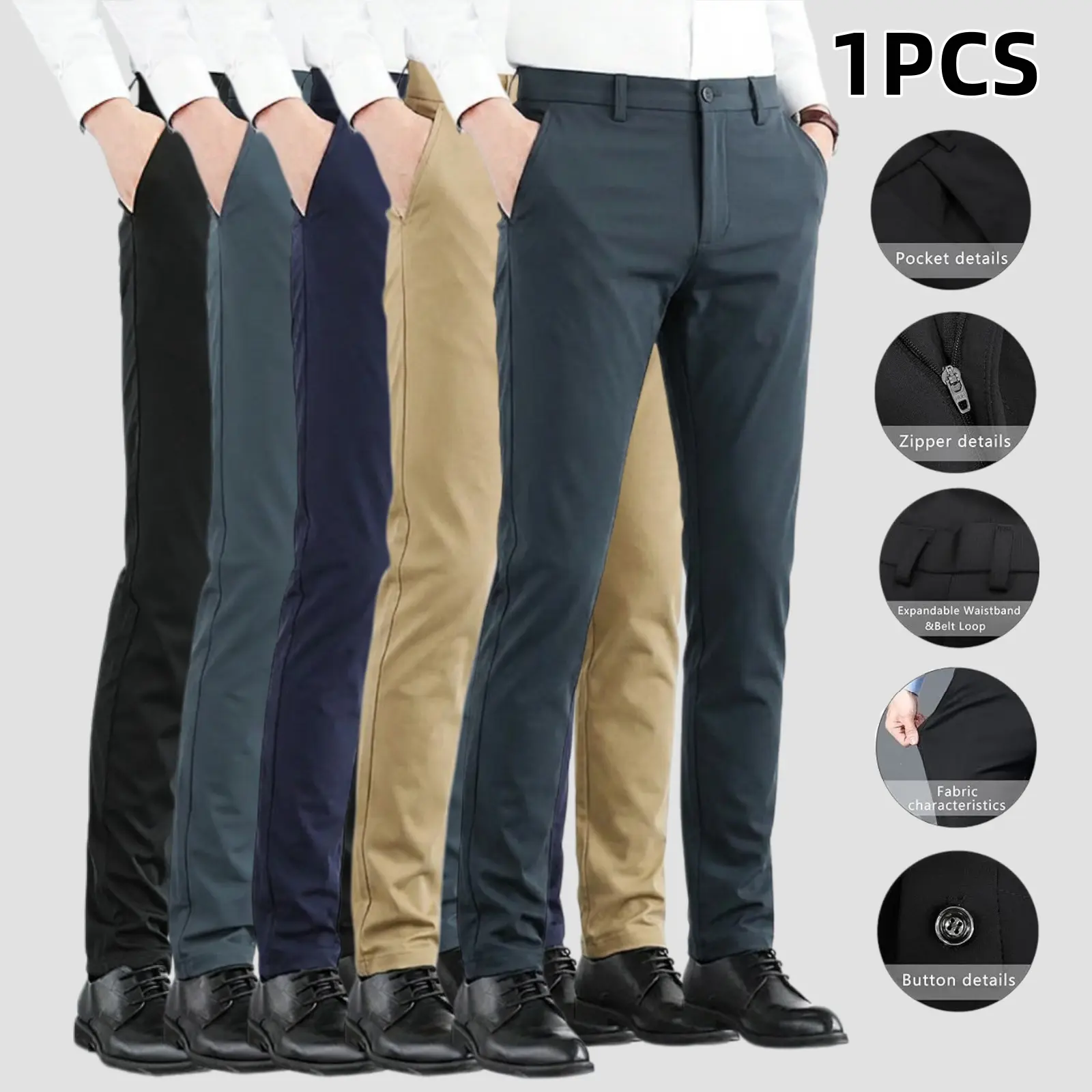 Men's Wrinkle-Free Stretchy Fabric Trousers - Mid-Rise Straight Fit, 2026 New Arrival, Breathable Plain Menswear, Machine Washable, Ideal for Office Commuter, Golf