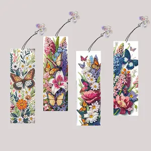 4-Piece Butterfly Flower Diamond Art Bookmark Set, Cute Crystal Pendant, DIY Bookmark Kit for Women, Adult Beginners Craft Supplies