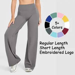 SoftMotion Straight Leg Flare Pants for Women, Embroidered Logo Activewear, Regular/Short Length Stretch Workout Gym Leggings HeleniShop