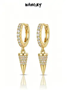 WANGXY Dangle Hoop Earrings for Women and Men 14K Gold Plated Delicate Geometric Triangle Cone Dangle Earrings