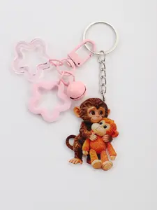 Acrylic Flat Punch Monkey Keychain Pendant, Star Bell Charm, Cute Animal Design, Perfect for Bags & Backpacks, Unique Gift Idea, Trendy Cute Keychain