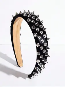 Leather Punk Headband, Studded Solid Color Design, High-Quality Fashion Hair Accessory for Streetwear, Unisex Style