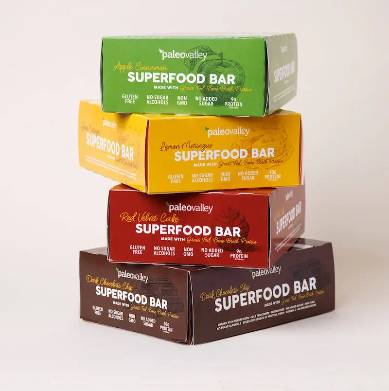 Paleovalley Organic Superfood Bars, Healthy Snacks for Nutritional Energy Support, 12 pack, 9g of protein
