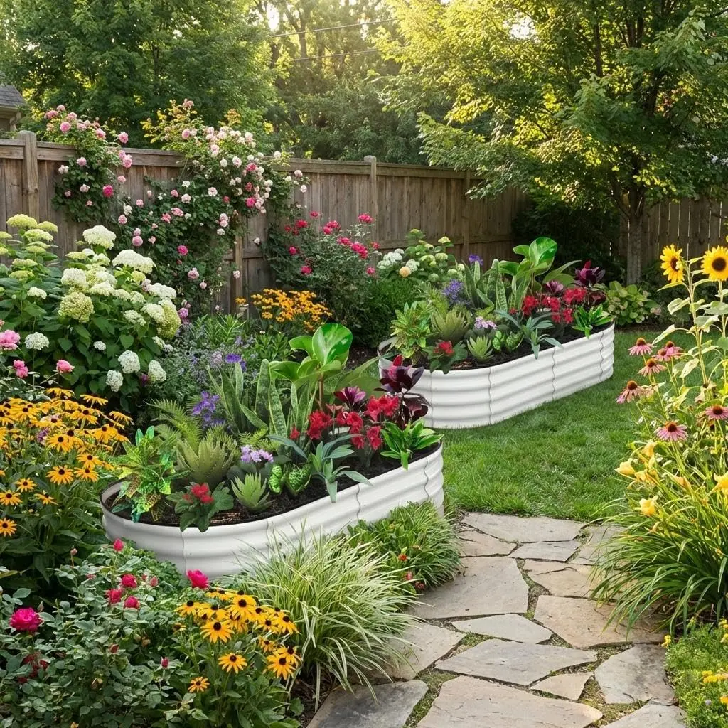 Set of 2 Oval Galvanized Steel Raised Garden Beds - Large Outdoor Planter Boxes with Open Base, Safety Edge, Tool-Open Assembly, Weather Resistant, For Vegetables, Flowers, Herbs - 6x3x1FT
