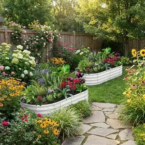 Set of 2 Oval Galvanized Steel Raised Garden Beds - Large Outdoor Planter Boxes with Open Base, Safety Edge, Tool-Open Assembly, Weather Resistant, For Vegetables, Flowers, Herbs - 6x3x1FT