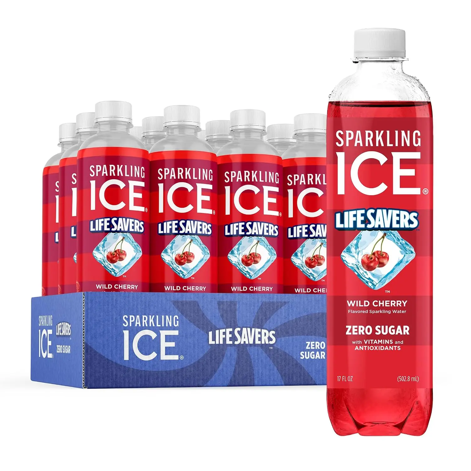 Wild Cherry Flavored Sparkling Water - 0 Sugar, Vitamin-Infused, Antioxidant-Rich, No Artificial Dyes, Low-Calorie Beverage, 17 fl oz Bottles (Pack of 12)