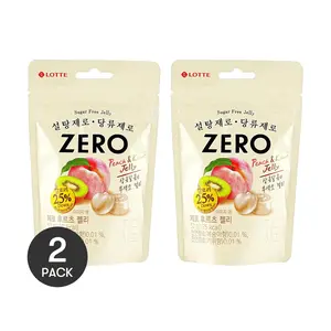 LOTTE Korea Sugar-Free Peach & Kiwi Fruit Gummies - 2 Pack, 52g Each | Low Calorie Treats