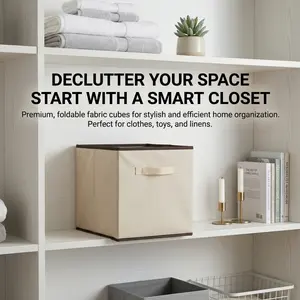 Minimalist Stackable Fabric Storage Boxes - Foldable, Durable Space Saving Organizer Bins with Handles for Bedroom Wardrobe, Shelf, Modern Home Supplies