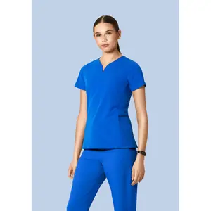 Curved V-Neck Top Royal Blue