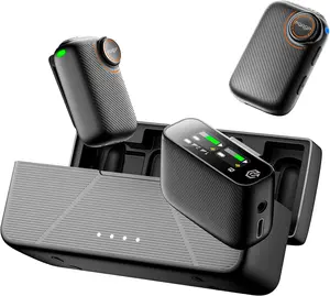 Mini Wireless Microphone TX+RX Set (2 TX + 1 RX + Charging Case), 48kHz/24-bit High Audio, AI Noise Cancelling, 48h Usage, 820ft Range, Compatible with iPhone/Android/Camera, for Vlog, Streaming, Smartphone, Chargeable