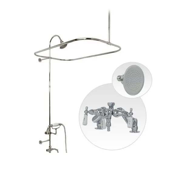 60-Inch Brushed Nickel Deck-Mount Clawfoot Tub Shower Enclosure Kit with Downspout Faucet and Watering Can Shower Head, Shower Kit