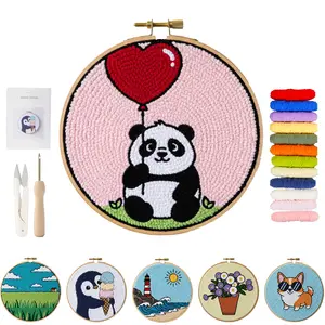 DIY Punch Needle Kits for Beginners with Hoop Punch Needle Starter Craft Embroidery Set Easy for Adults and Children Festival Gift and Decoration 20x20cm